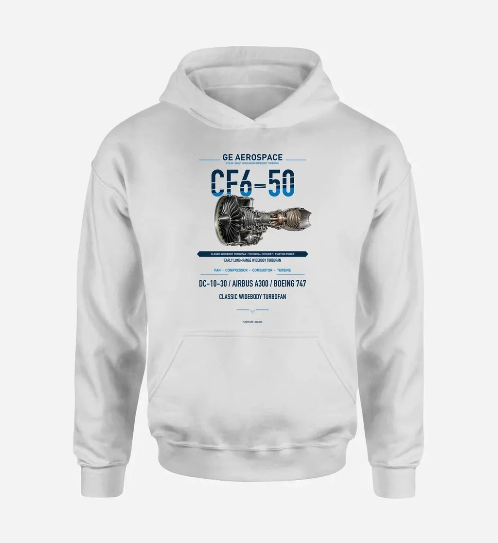 CF6-50 design on white hoodie single side