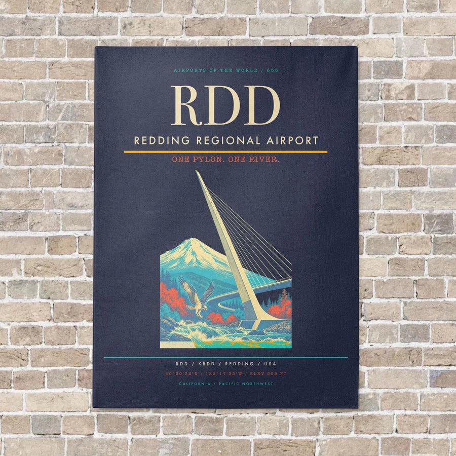 Redding Regional Airport RDD vertical canvas print - no frame - navy blue background
