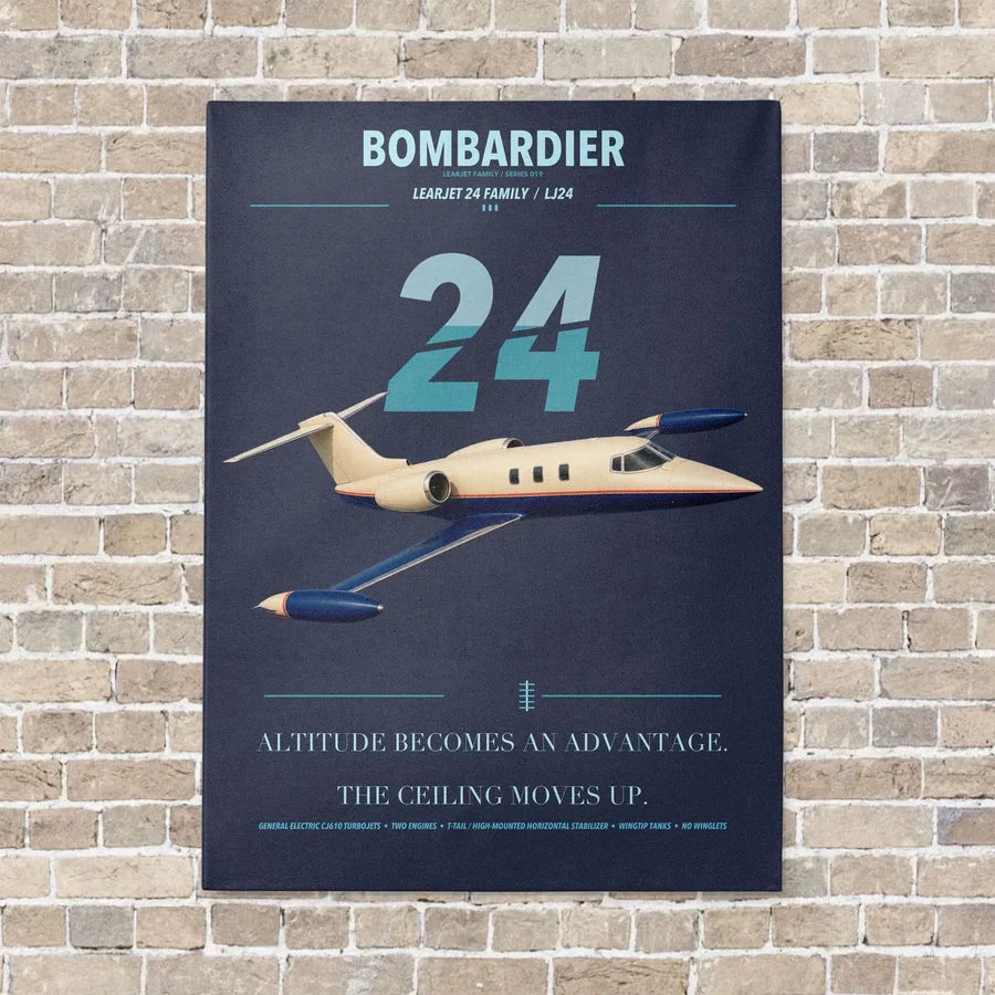 Bombardier Learjet 24 vertical canvas print - no frame - navy blue background