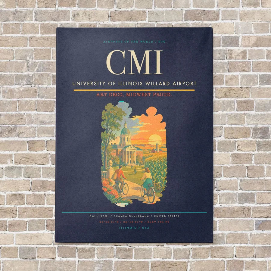 University of Illinois Willard Airport CMI vertical canvas print - no frame - navy blue background