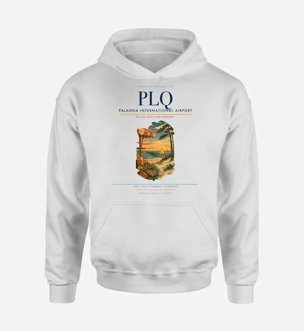 Palanga International Airport (PLQ) design on white hoodie single-side print