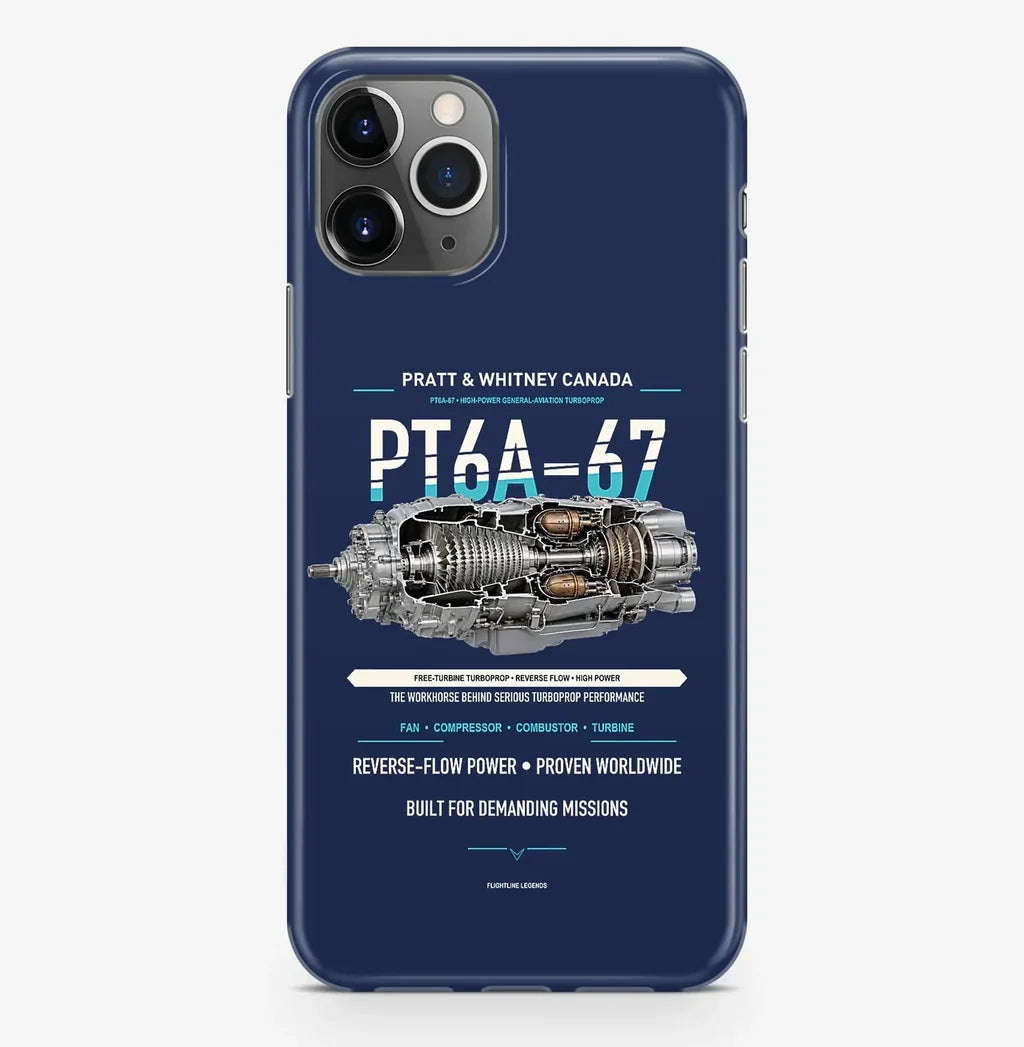 PT6A-67 Case ProMax design on navy blue iphone case promax