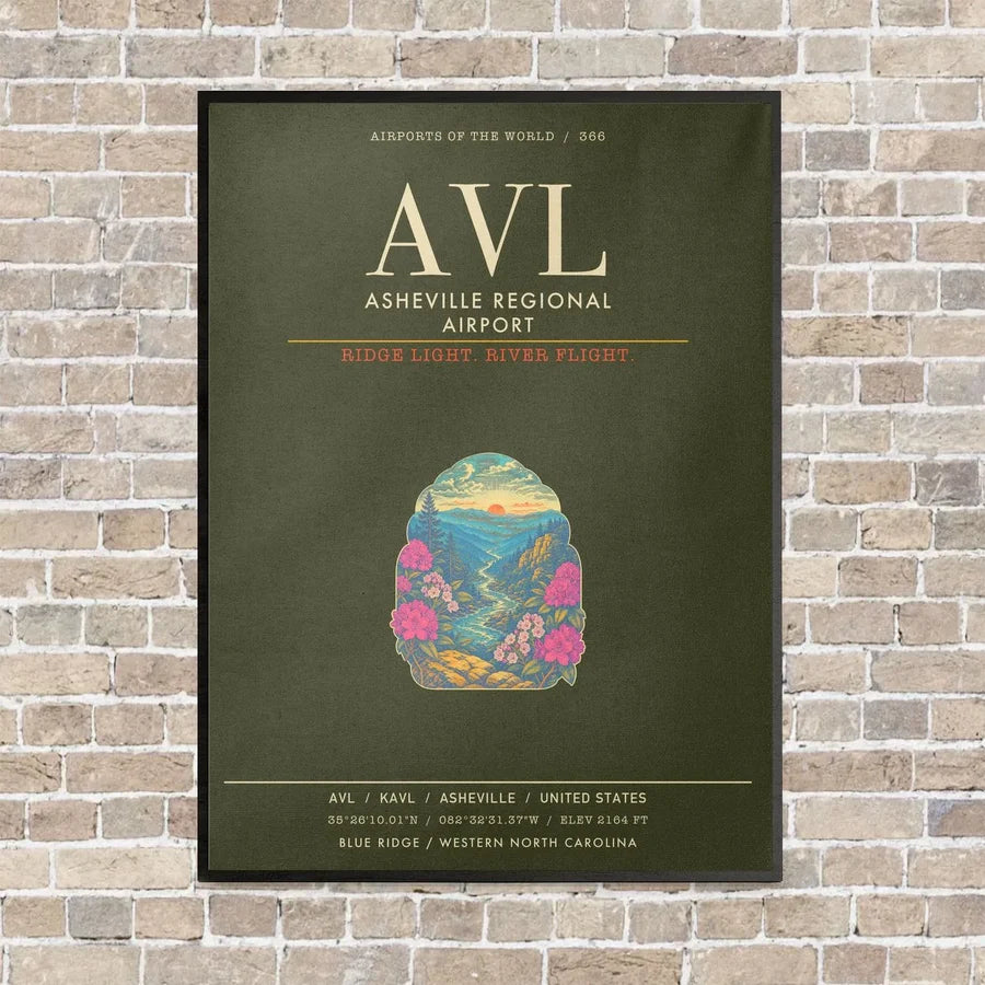 Asheville Regional Airport AVL - Canvas Framed - Green Army