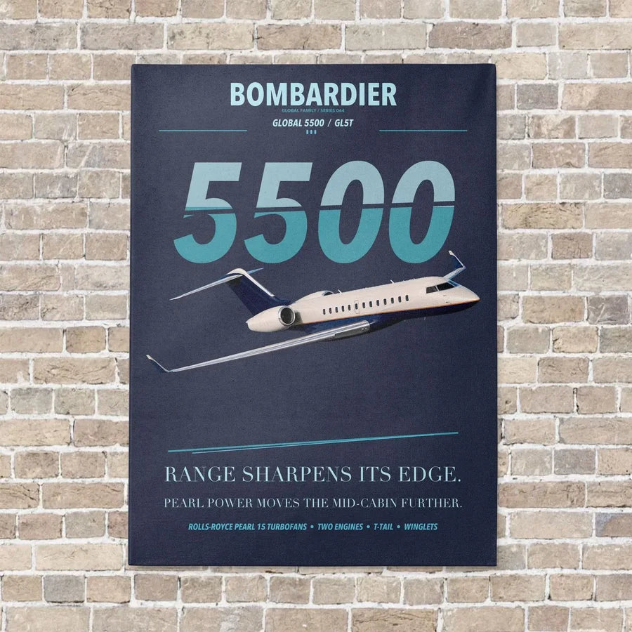 Bombardier Global 5500 vertical canvas print - no frame - navy blue background