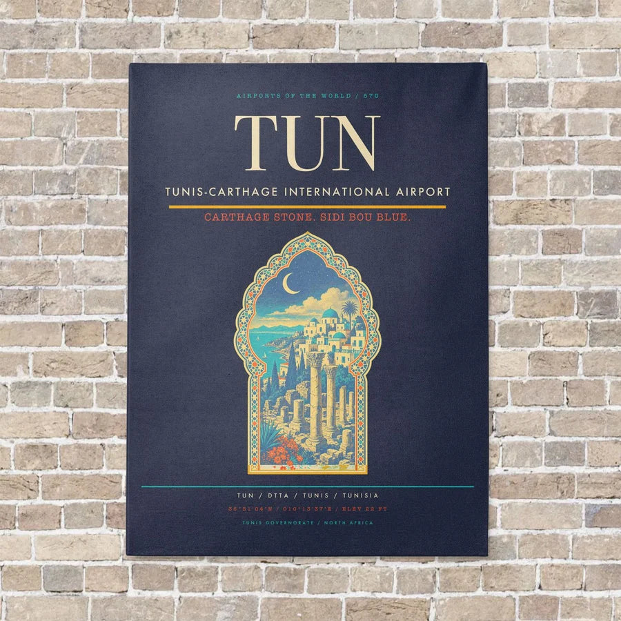 Tunis-Carthage International Airport TUN vertical canvas print - no frame - navy blue background