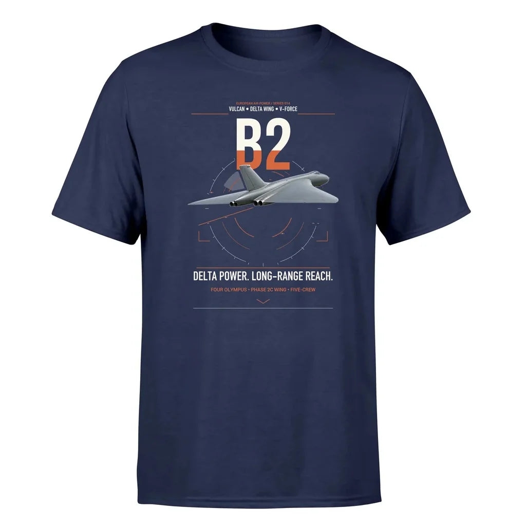 Avro Vulcan B2 design on navy blue t-shirt, single-side print