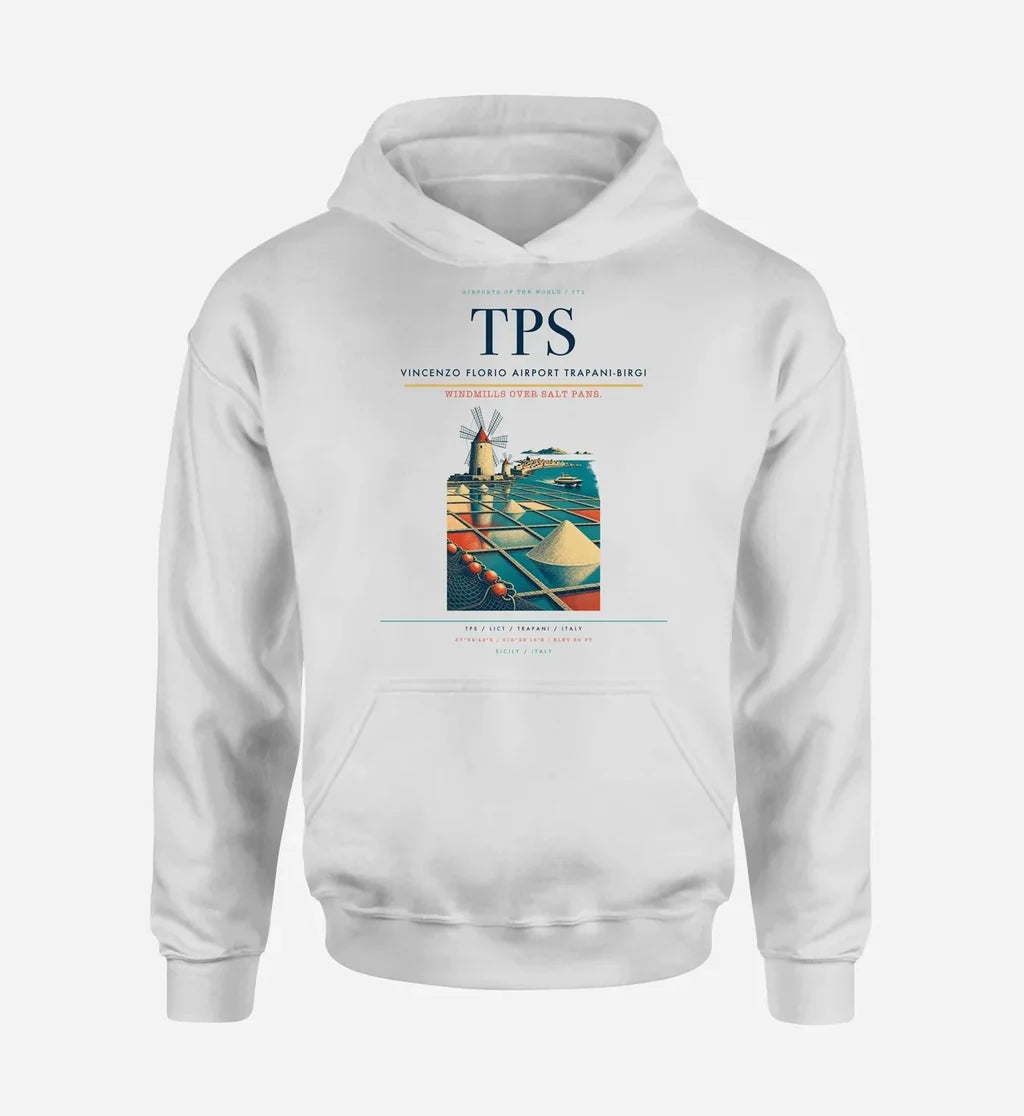 Vincenzo Florio Airport Trapani-Birgi (TPS) design on white hoodie single-side print