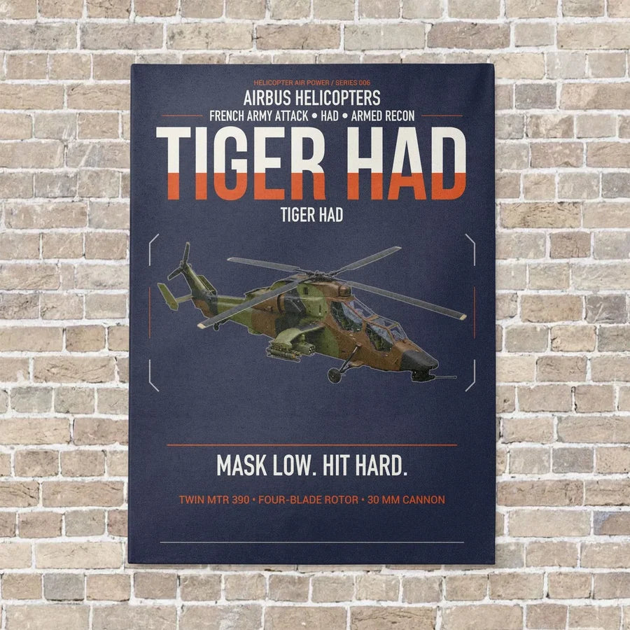 Airbus Helicopters Tiger HAD vertical canvas print - no frame - navy blue background