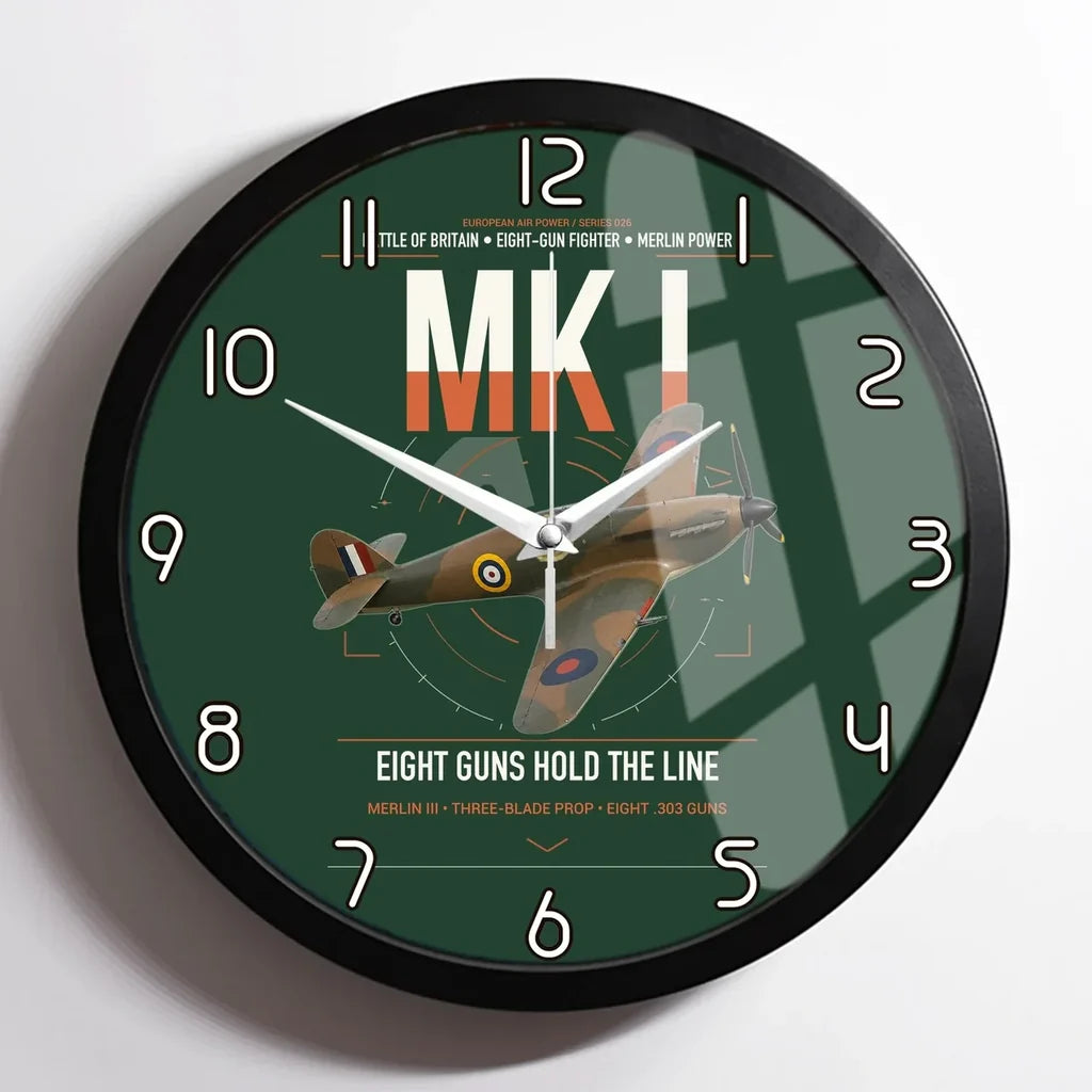 Hawker Hurricane Mk I design on dark green framed wall clock