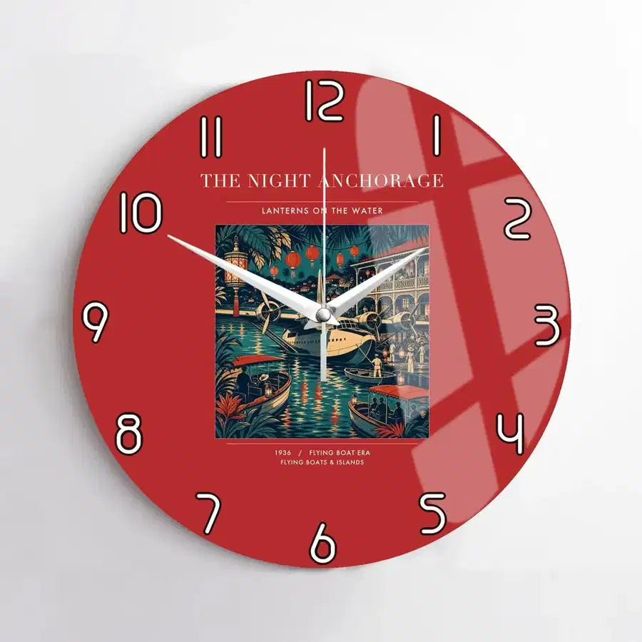 VINTAGE G4063 - The Night Anchorage - Designed Wall Clocks design on red no-frame