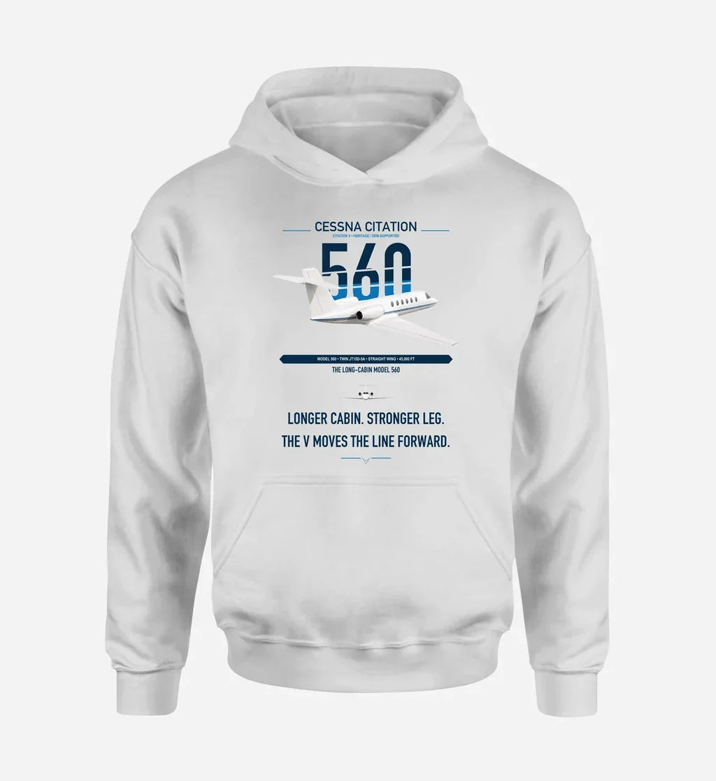 Cessna Citation 560 - Citation V design on white double-side hoodie, single-side print