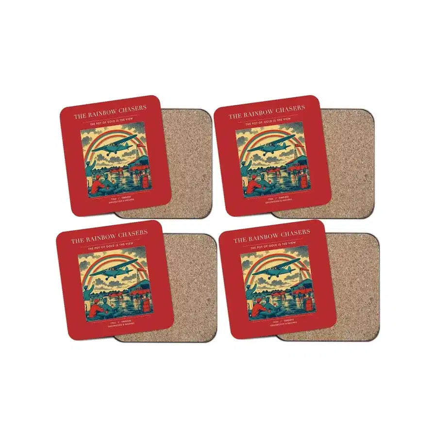 The Rainbow Chasers - Designed Coasters design on red 4-pieces-set