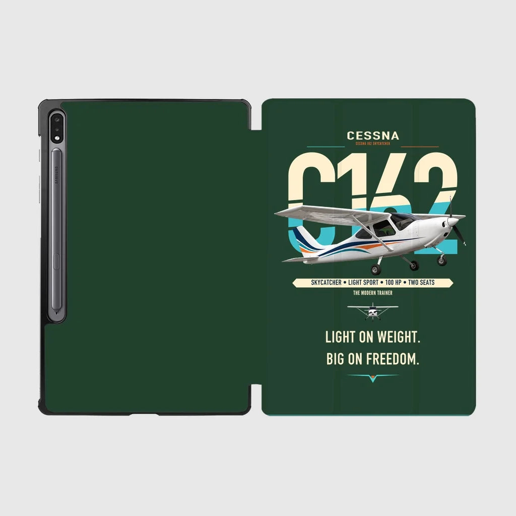 Cessna 162 Skycatcher design on dark green samsung tablet tablet case