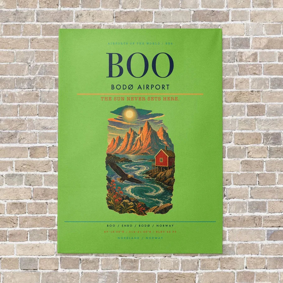 Bodø Airport BOO - Canvas No Frame - Light Green