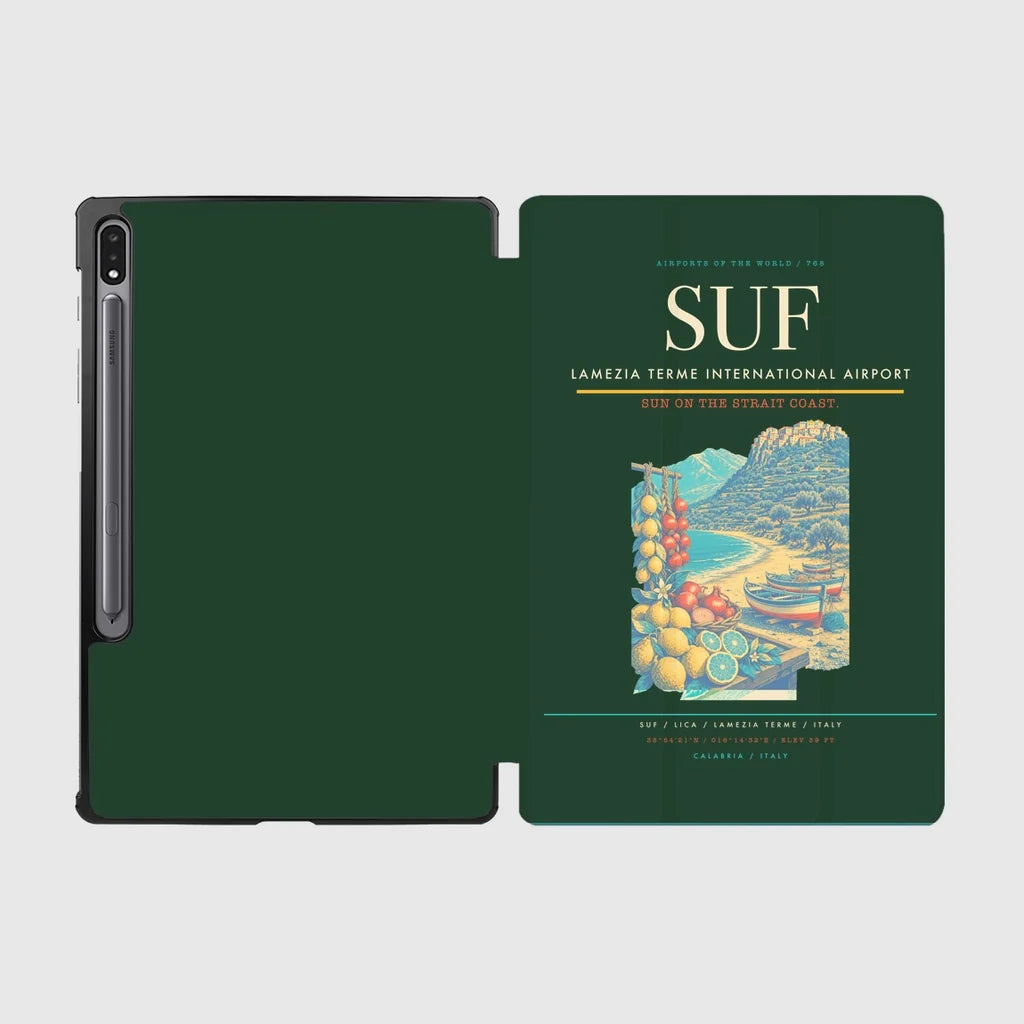 Lamezia Terme International Airport (SUF) design on dark green samsung tablet tablet case