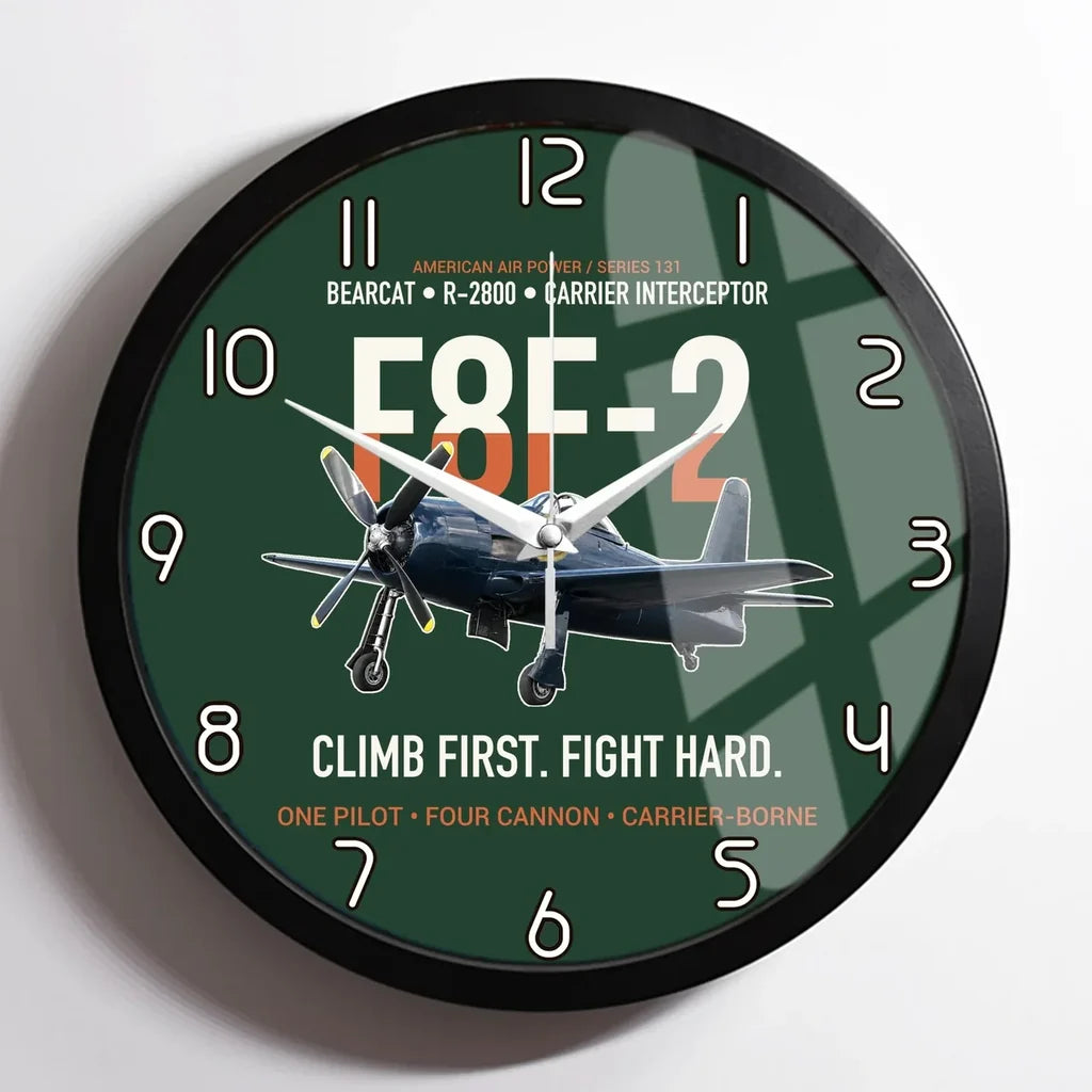 F8F-2 Bearcat Climb First Fight Hard design on dark green framed wall clock