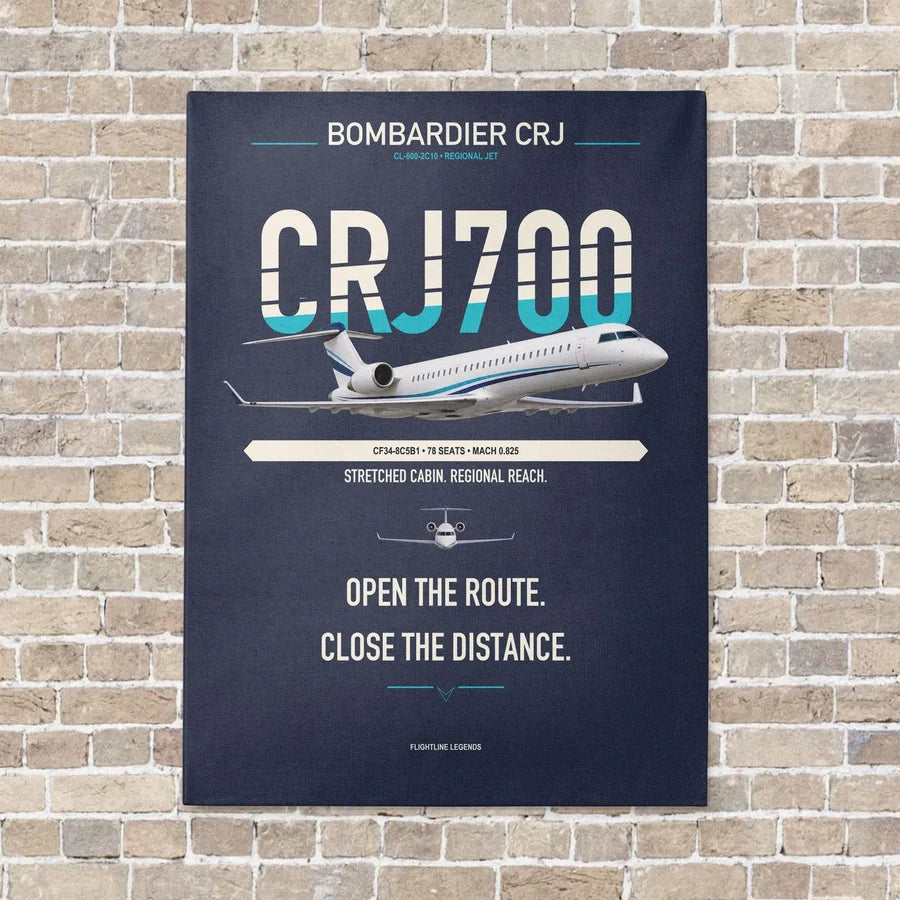 Bombardier CRJ700 vertical canvas print - no frame - navy blue background