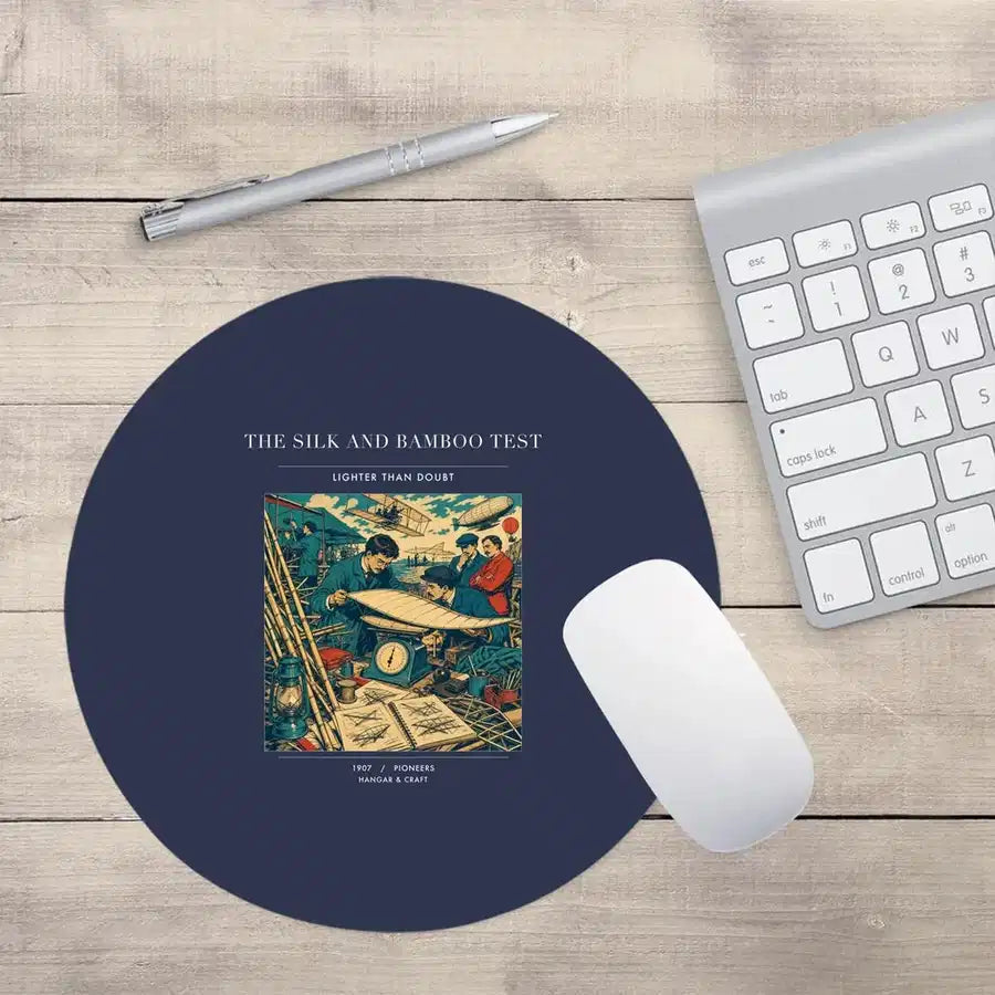 VINTAGE G4326 - The Silk And Bamboo Test - Designed Mouse Pads design on navyblue round