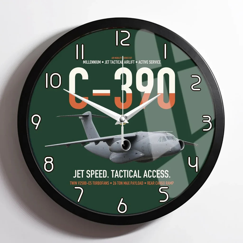 C-390 Millennium design on dark green framed wall clock