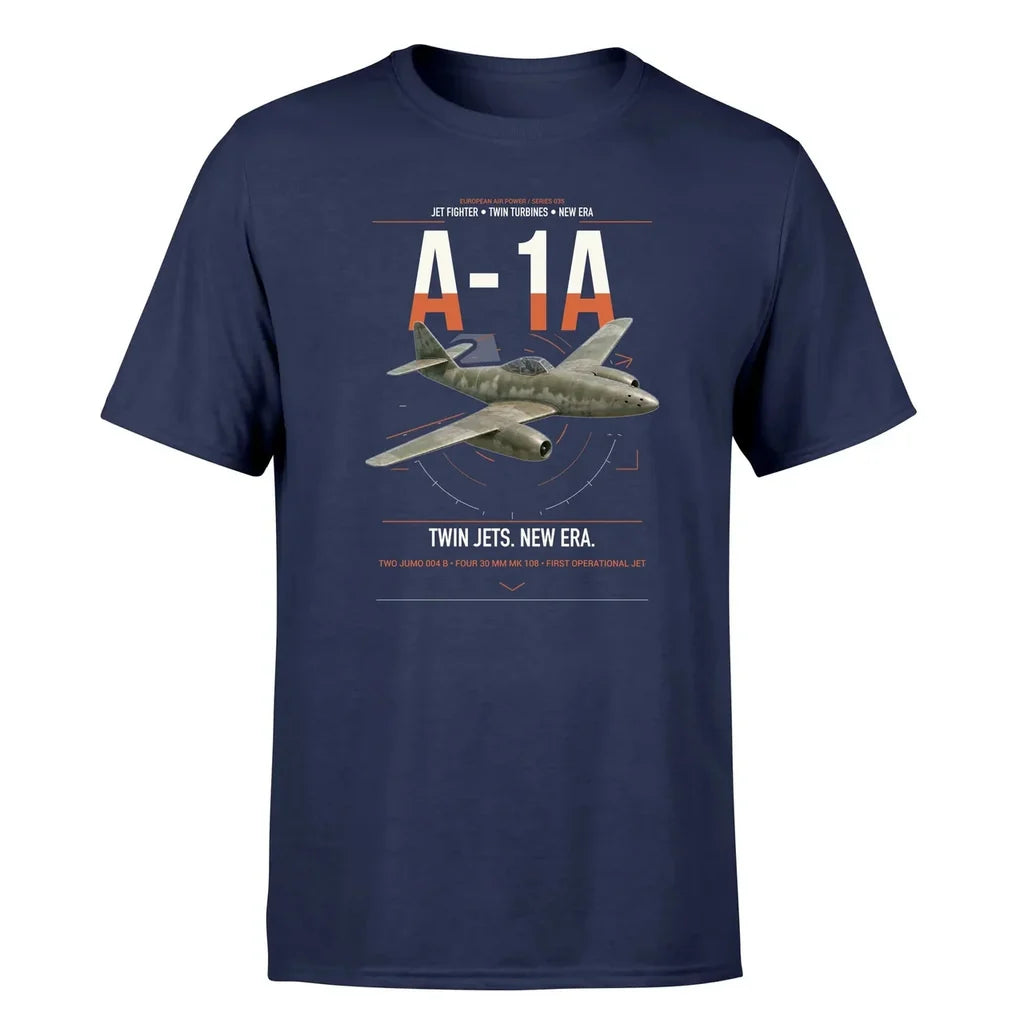 Messerschmitt Me 262A-1a design on navy blue t-shirt, single-side print
