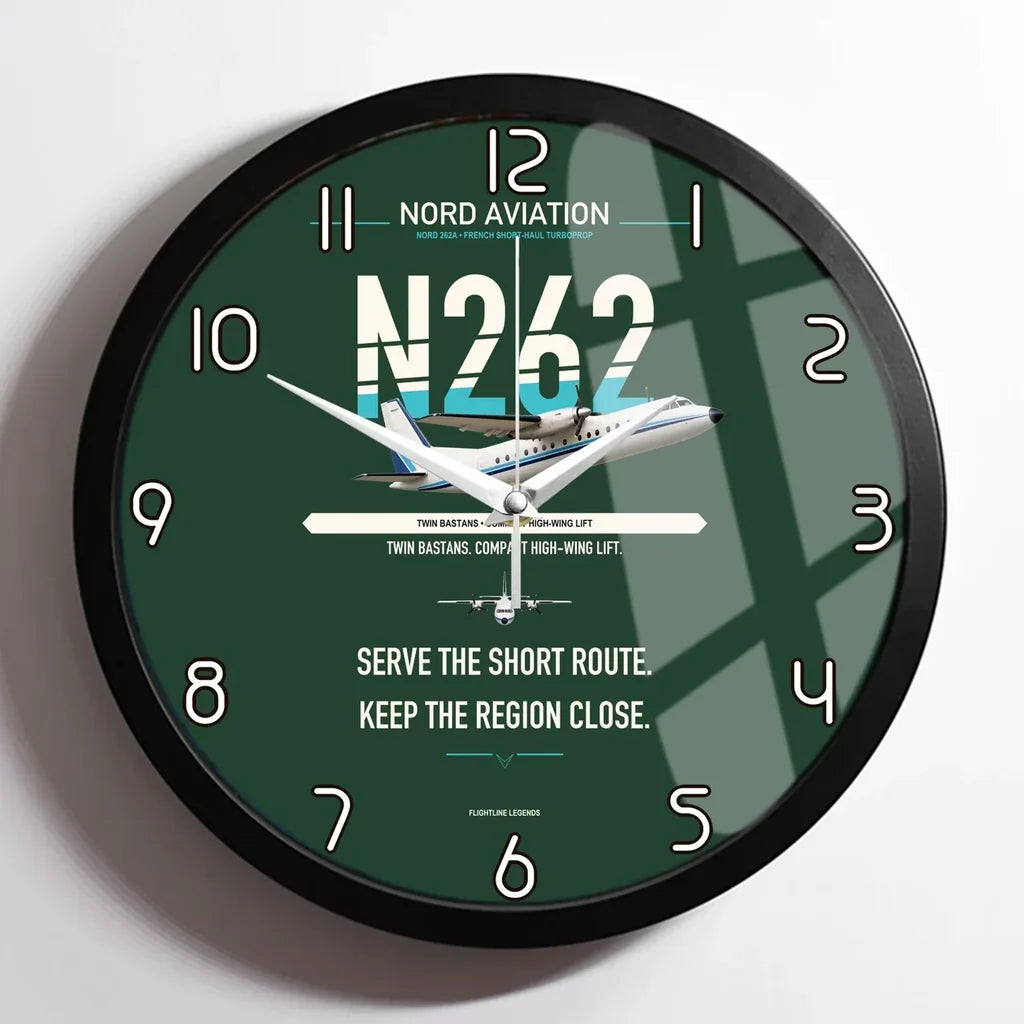 Nord 262A design on dark green framed wall clock
