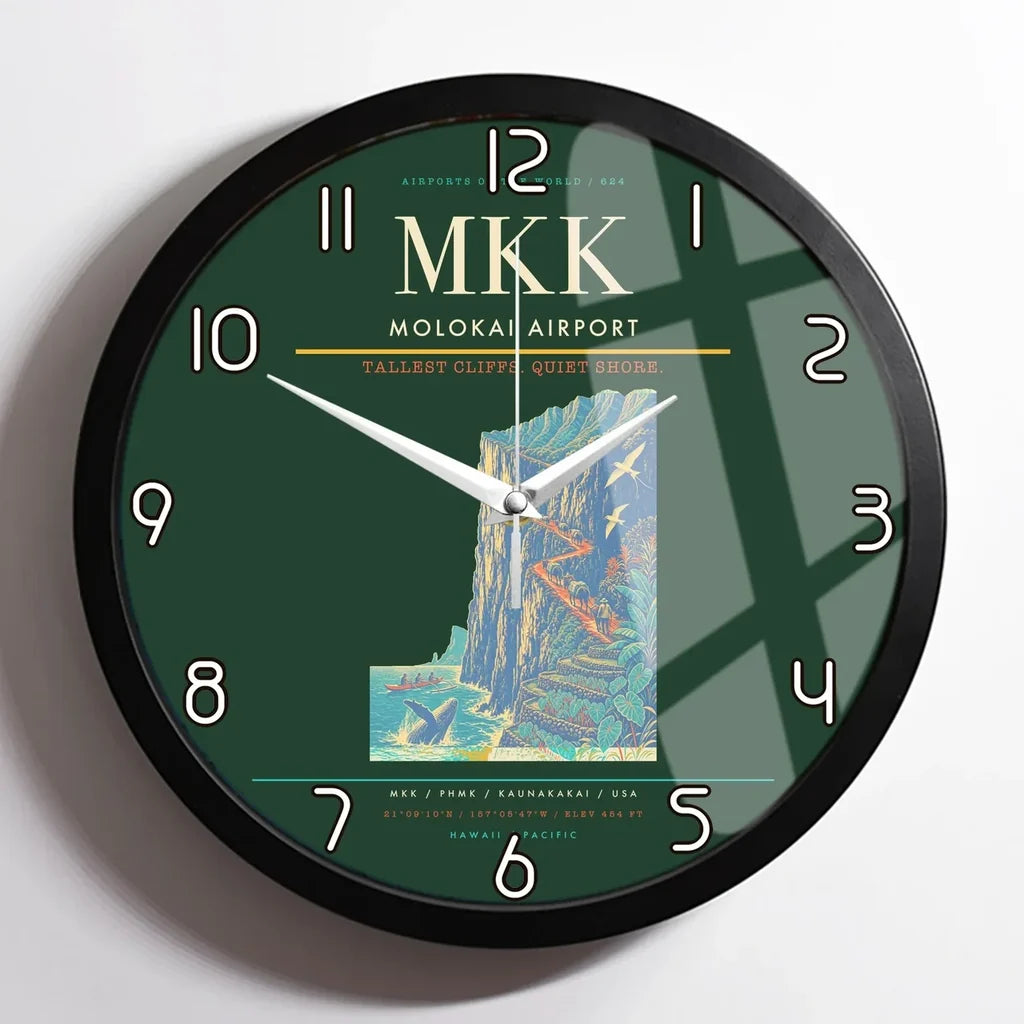 Molokai Airport (MKK) design on dark green framed wall clock