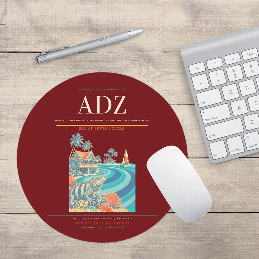 Gustavo Rojas Pinilla International Airport (ADZ) design on dark red round mouse pad