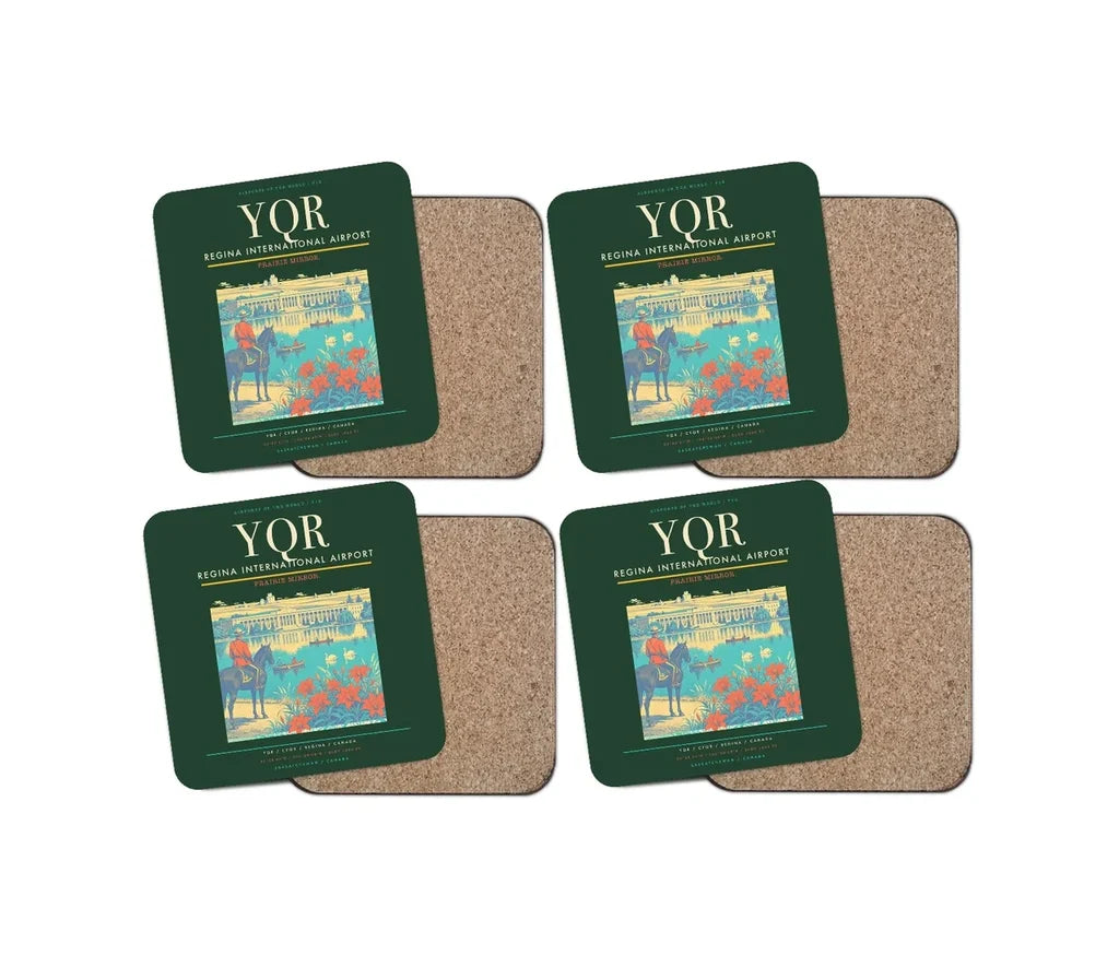 Regina International Airport (YQR) design on dark green 4 pieces set coaster