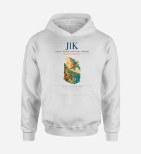 Thumbnail for Ikaria Island National Airport (JIK) design on white hoodie single-side print