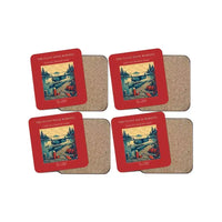 Thumbnail for The Float Dock Morning - Designed Coasters design on red 4-pieces-set