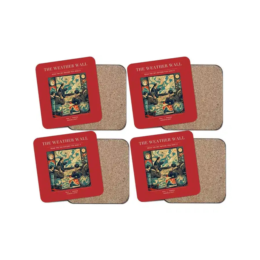 The Weather Wall - Designed Coasters design on red 4-pieces-set