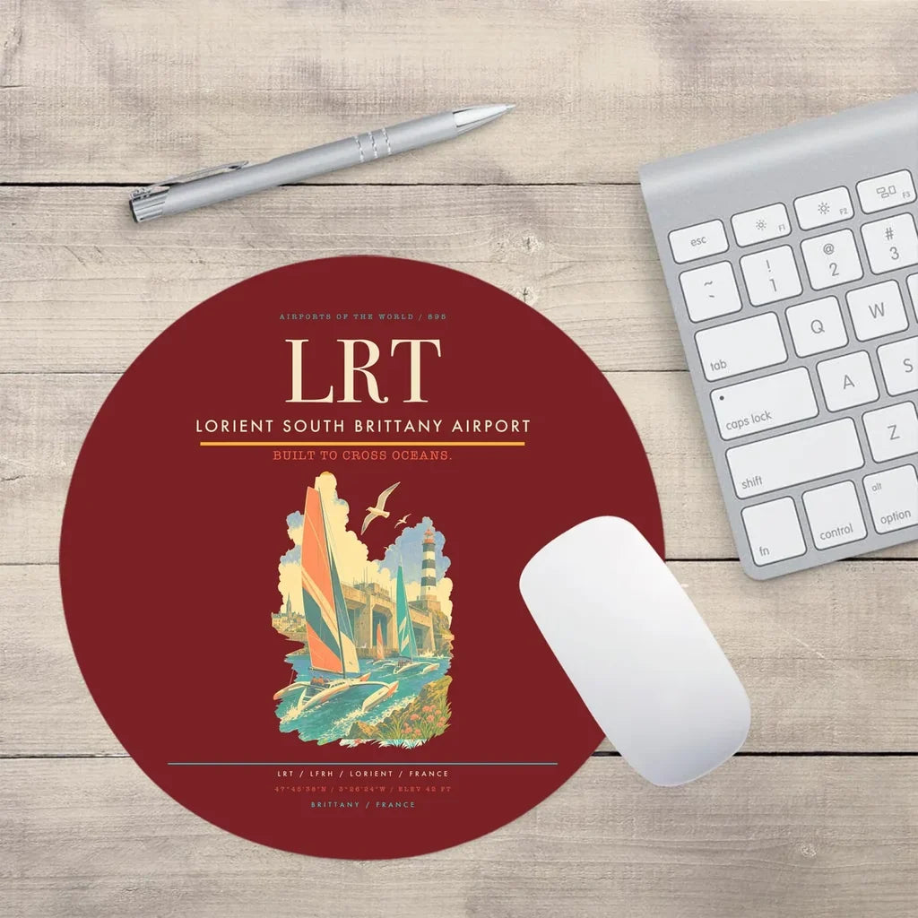 Lorient South Brittany Airport (LRT) design on dark red round mouse pad
