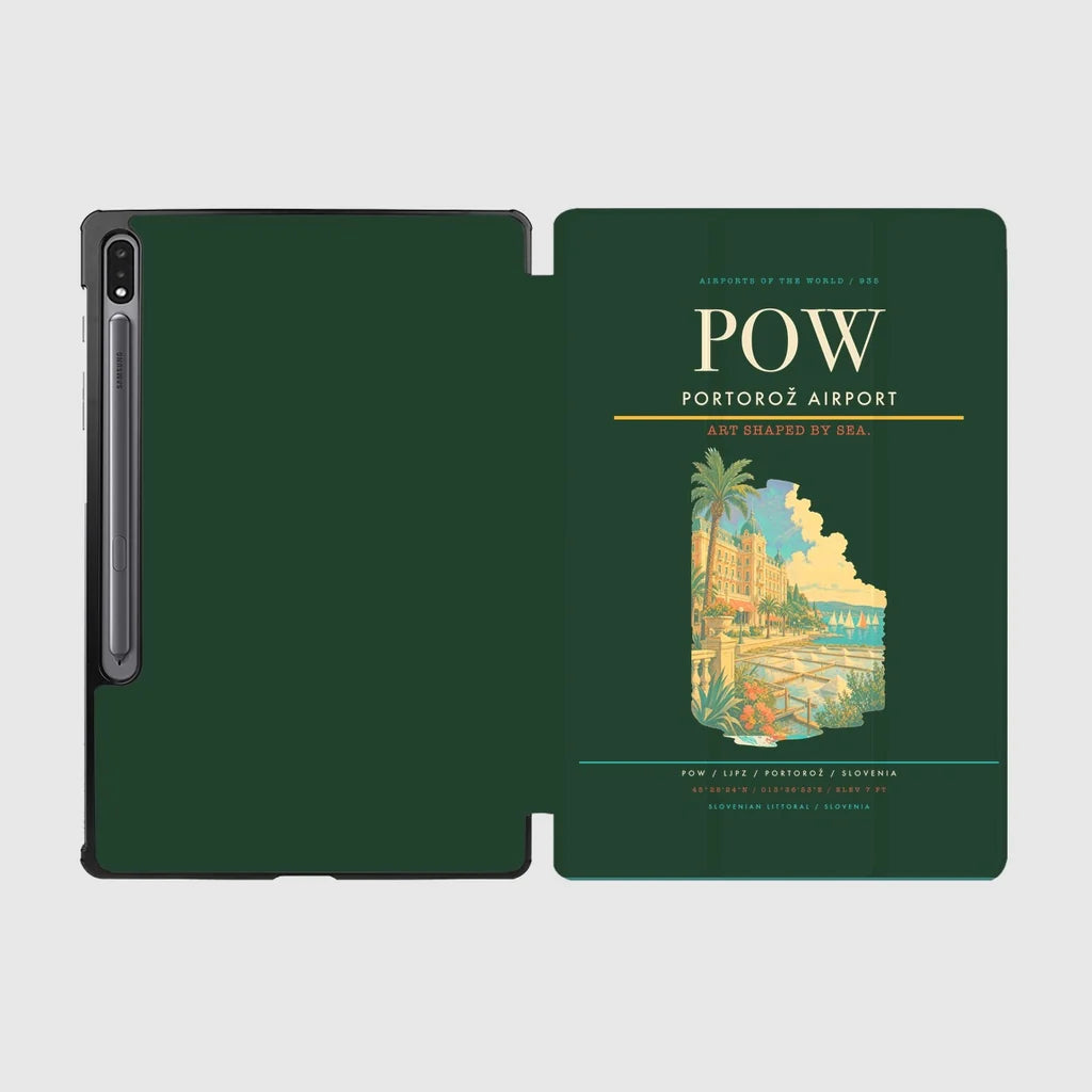 Portorož Airport (POW) design on dark green samsung tablet tablet case