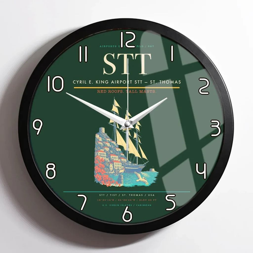 Cyril E. King Airport (STT) design on dark green framed wall clock