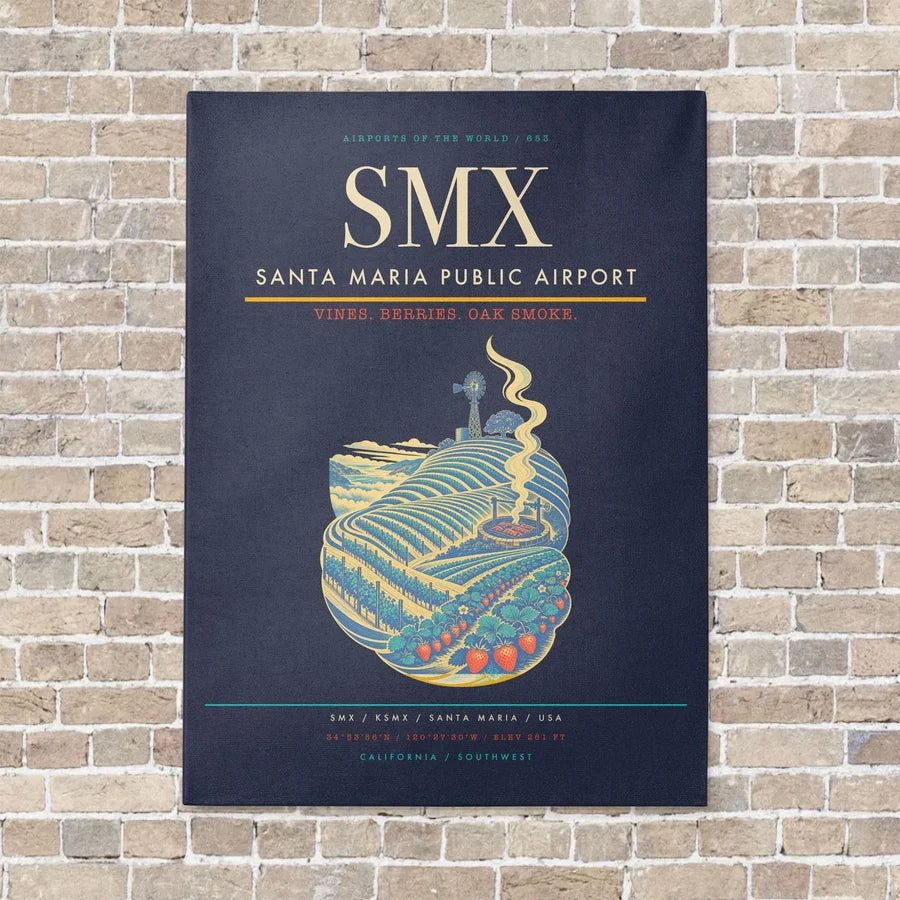 Santa Maria Public Airport SMX vertical canvas print - no frame - navy blue background