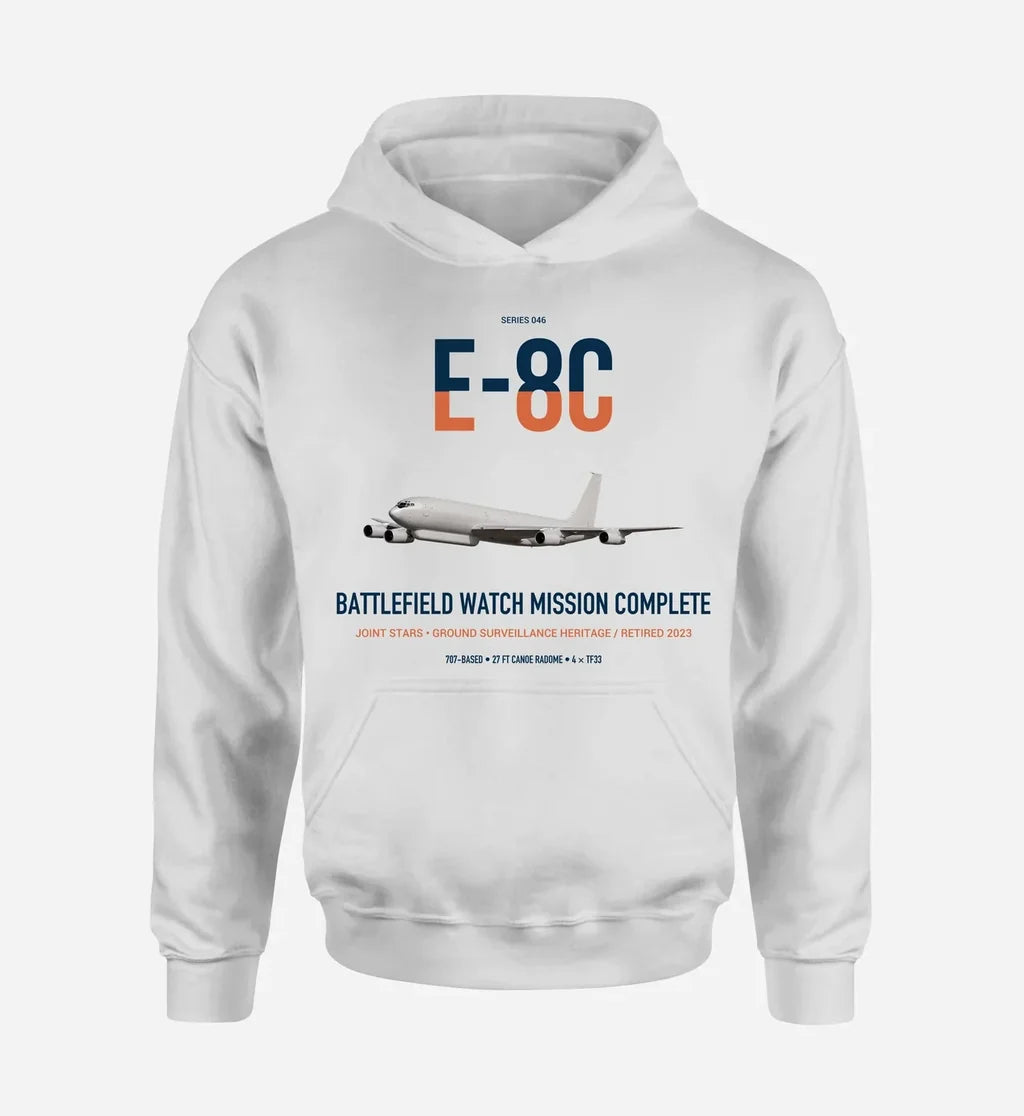 E-8C Joint STARS design on white double-side hoodie, single-side print