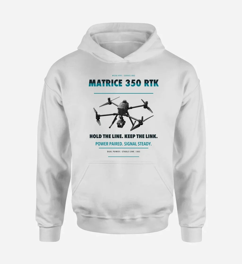 DJI Matrice 350 RTK design on white hoodie single side