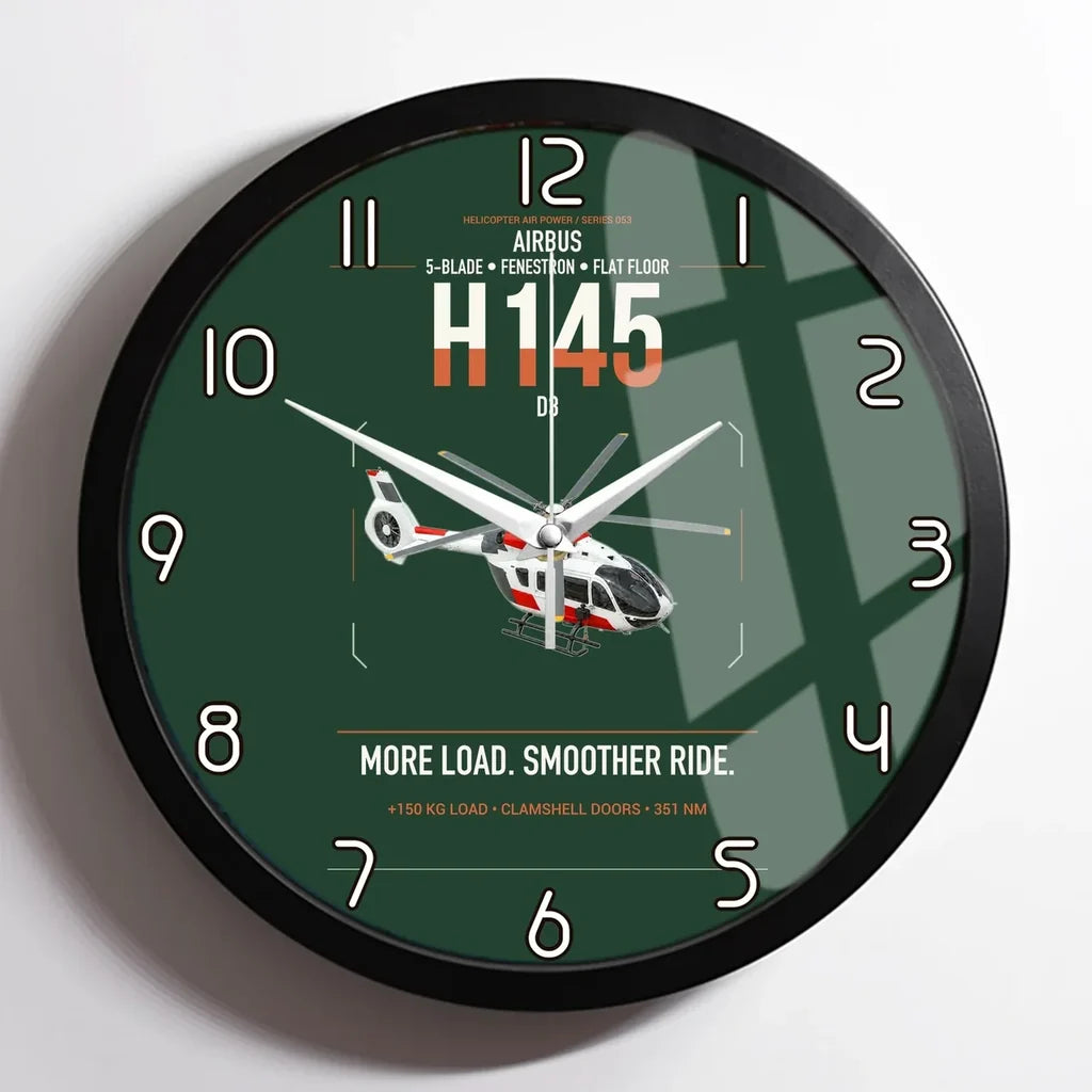Airbus H145 D3 design on dark green framed wall clock
