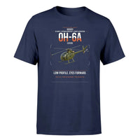 Thumbnail for Hughes OH-6A Cayuse design on navy blue t-shirt, single-side print