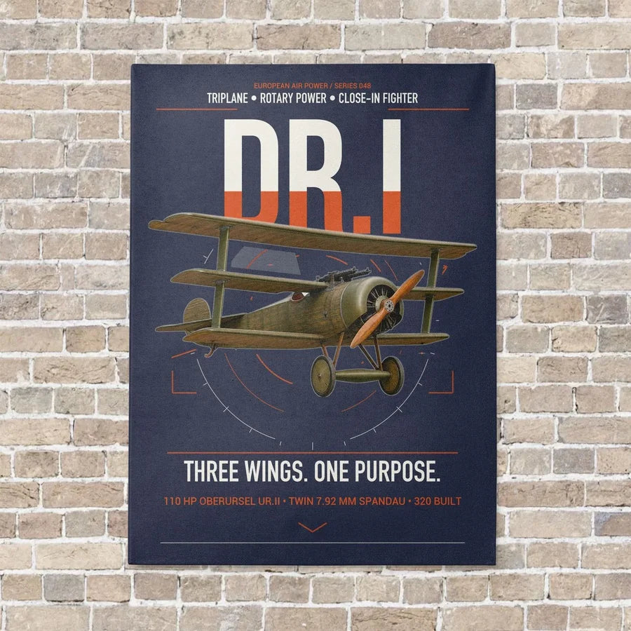 Fokker Dr.I vertical canvas print - no frame - navy blue background