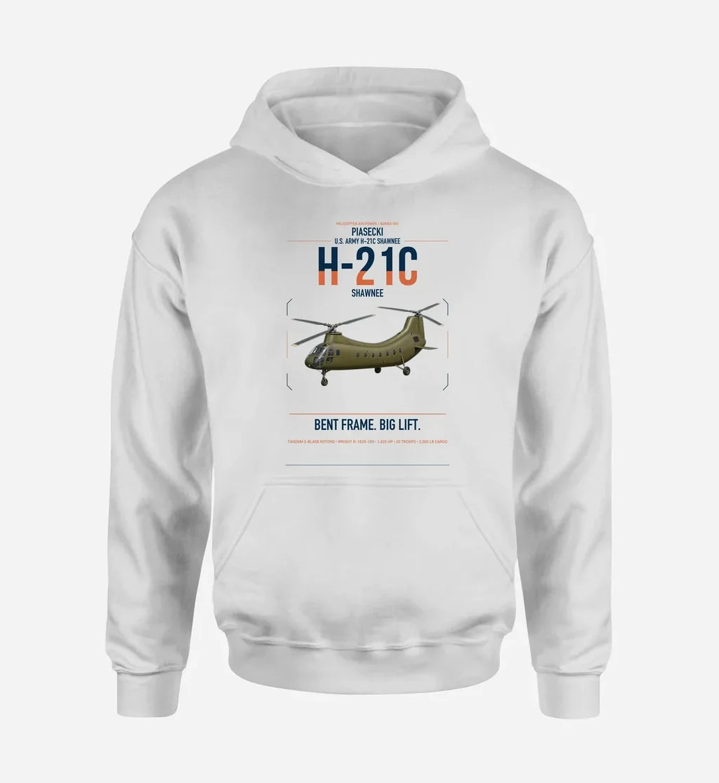 Piasecki H-21C Shawnee design on white double-side hoodie, single-side print