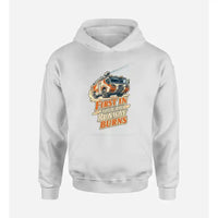 Thumbnail for SIGNAL 580 - First In When The Runway Burns design on white hoodie single side