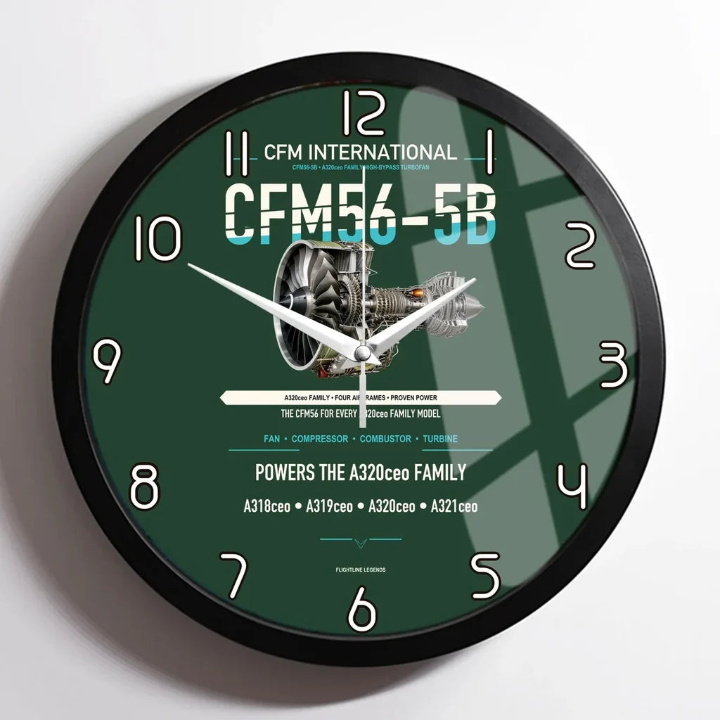 CFM56-5B design on dark green framed wall clock