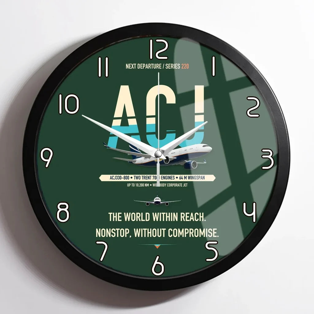 Airbus ACJ330neo / exact ACJ330-800 design on dark green framed wall clock