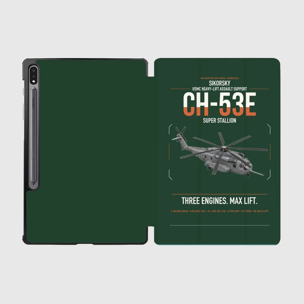 Sikorsky CH-53E Super Stallion design on dark green samsung tablet tablet case