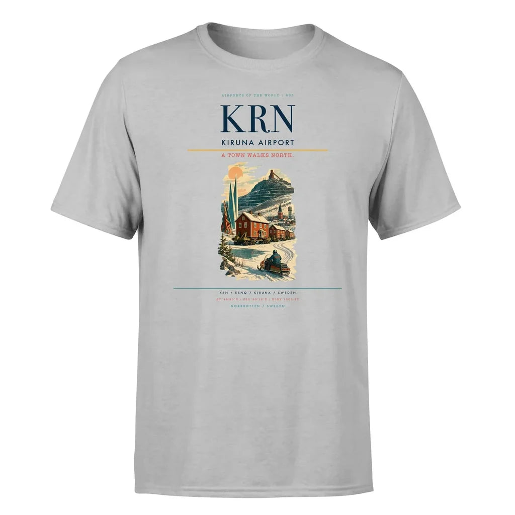 Kiruna Airport (KRN) T-Shirt single-side front print in Light Gray | kiruna-airport-krn-double-side-t-shirt