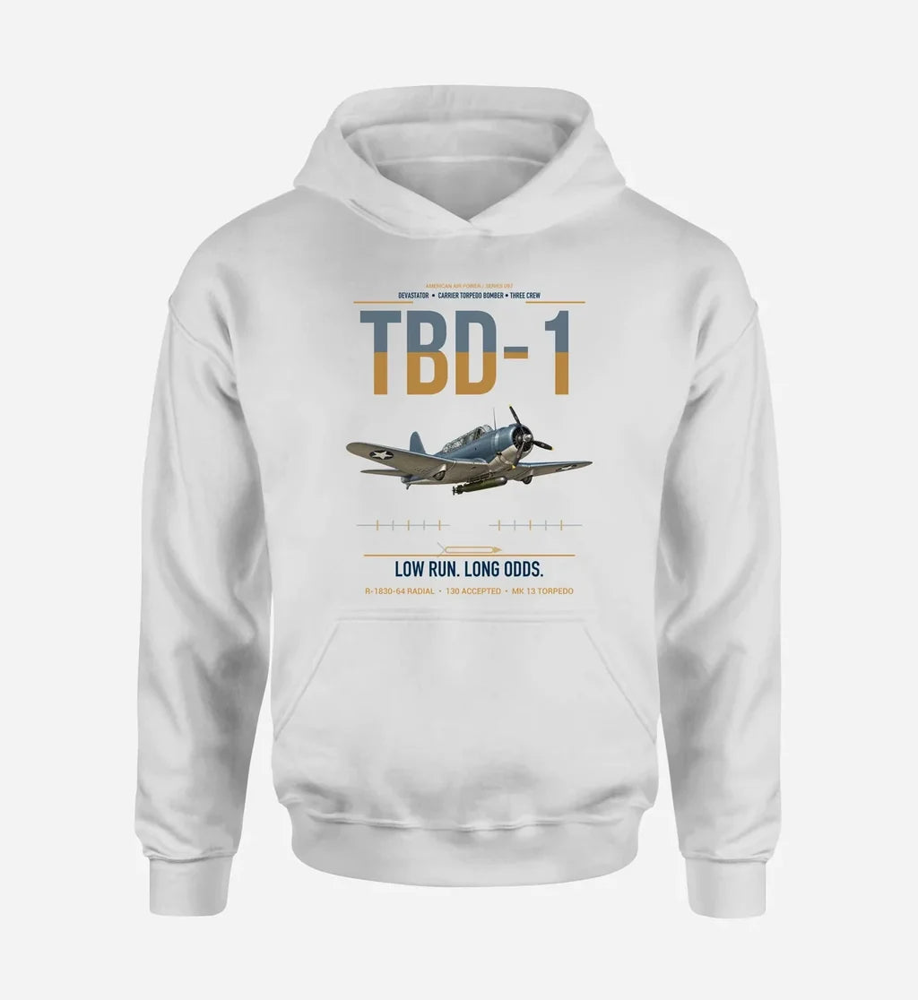 TBD-1 Devastator design on white double-side hoodie, single-side print