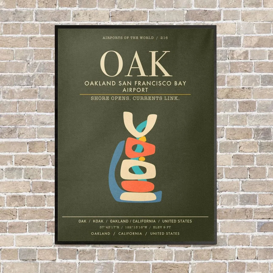 Oakland San Francisco Bay Airport OAK - Canvas Framed - Green Army