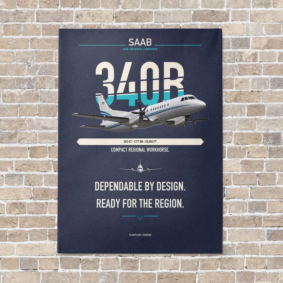 Saab 340B vertical canvas print - no frame - navy blue background
