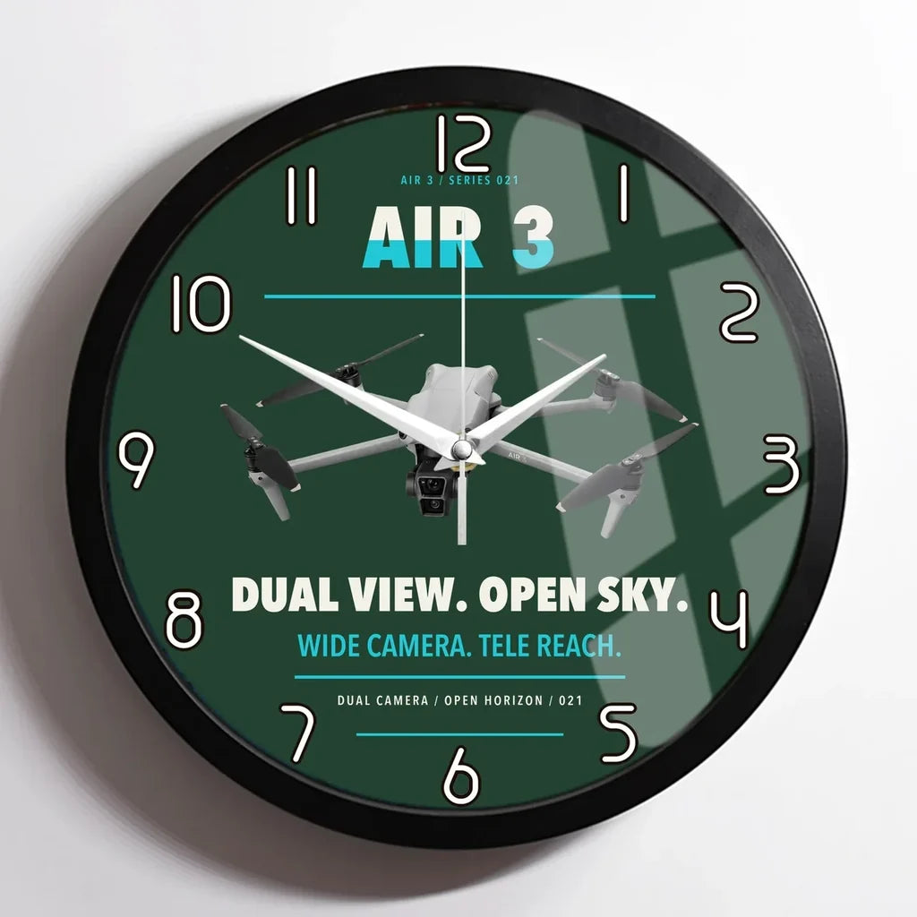 DJI Air 3 design on dark green framed wall clock